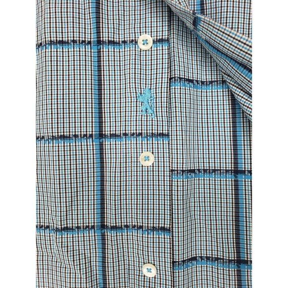 Bugatchi Uomo Men Embroidered Button Up Blue White Dress Shirt RN 99428 - Picture 4 of 12